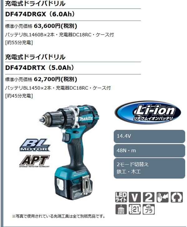 マキタ[makita] 14.4V-6.0Ah 充電式ドライバドリル DF474DRGXB(黒