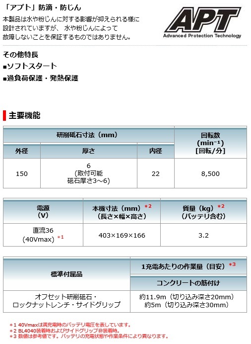 マキタ[makita] 40V 150mm 充電式ディスクグラインダ GA033GZ (本体