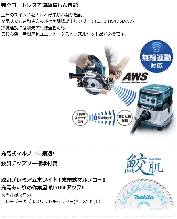 マキタ[makita] 18V 125mm 充電式マルノコ HS475DZ（青・本体のみ