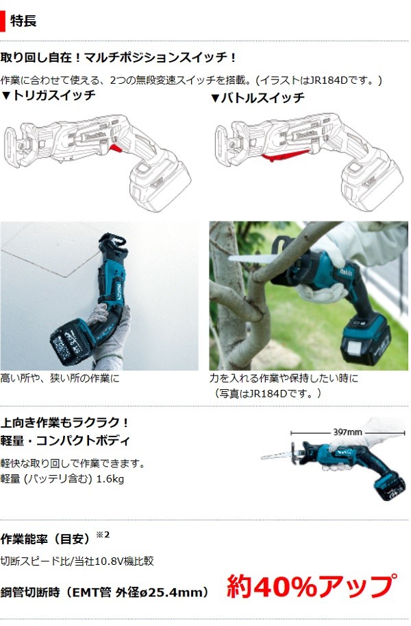 マキタ[makita] 14.4V-3.0Ah 充電式レシプロソー JR144DRF