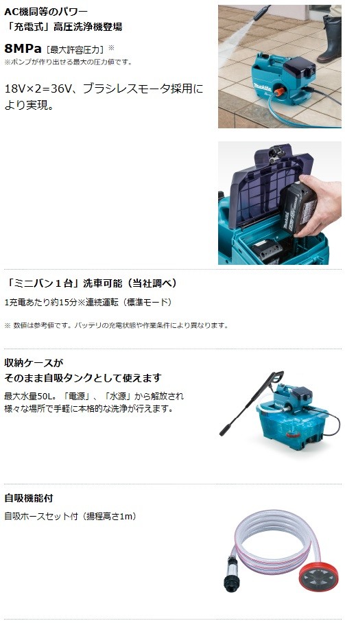 格安超歓迎 マキタ[makita] 18V+18V=36V 充電式高圧洗浄機 MHW080DZK