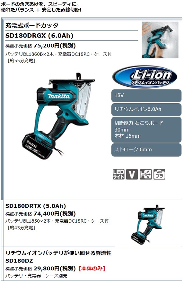 マキタ[makita] 18V充電式ボードカッタ SD180DZ（本体）21,600円 電動