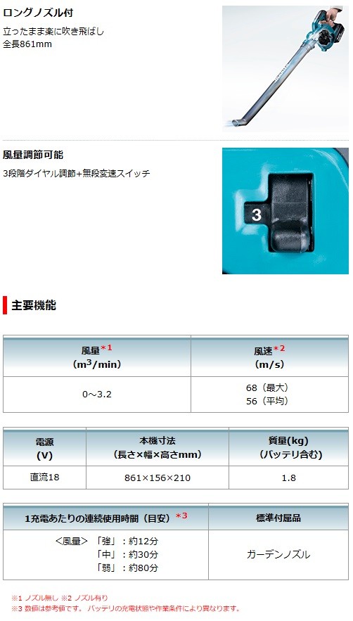 マキタ[makita] 18V 充電式ブロワ UB186DZ(本体・ロングノズル