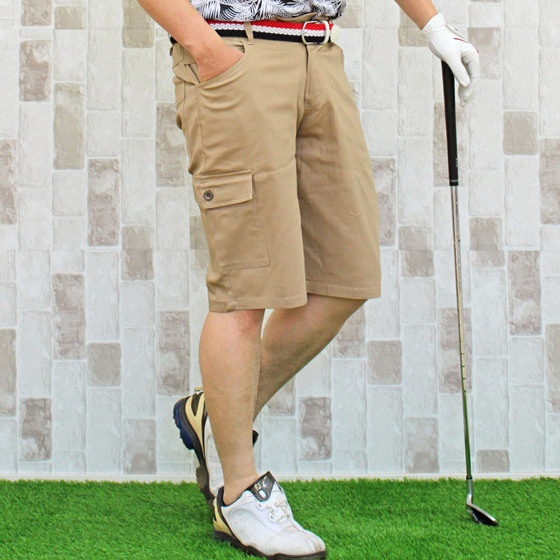 ゴルフやレジャーに最適な、クールで万能なメンズ無地ショートパンツ。 COMONGOLF パンツ 接触冷感＆スーパーストレッチ ポケットライン