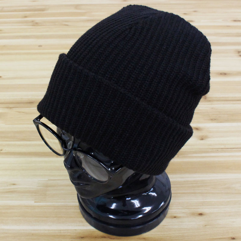 ブラックリブ編みニット帽 ニット帽 メンズ ニットキャップ 帽子 無地 リブ編み リブ ワッチ