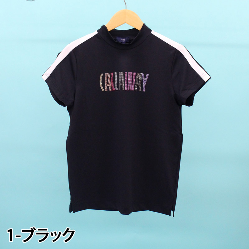 Callaway キャロウェイアパレル ゴルフウェア レディースモックネックシャツ ラインストーンロゴ トップス 半袖 ブランド おしゃれ 春夏の画像
