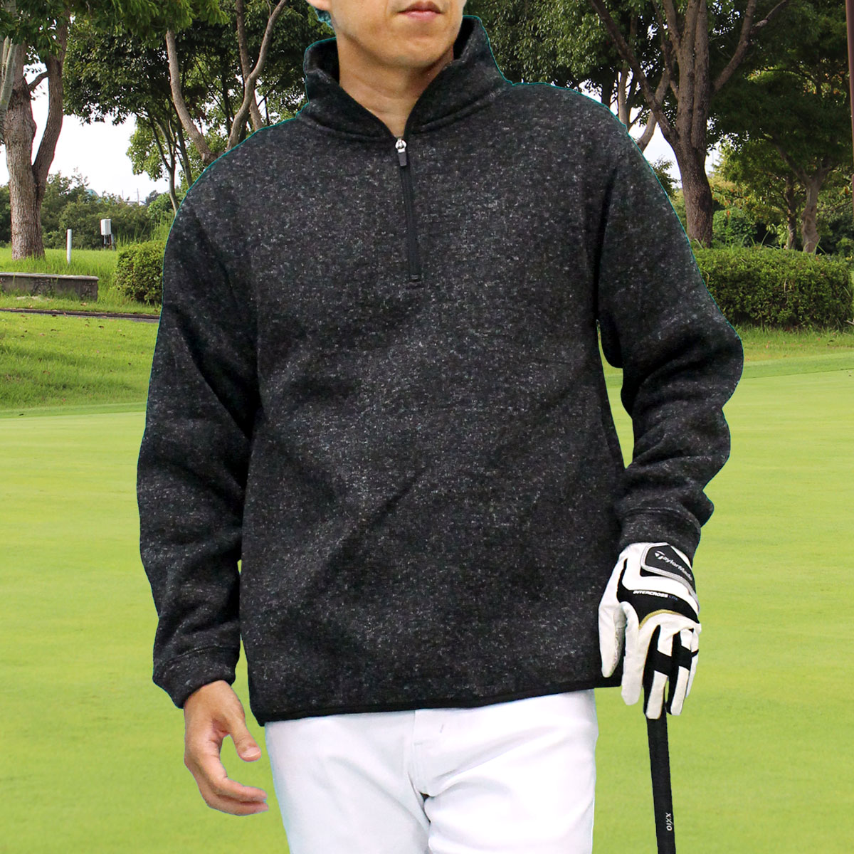 美品 DESCENTE GOLF ハーフジップニット×フリースプルオーバー ゴルフ ハーフジップトレーナー メンズ ゴルフウェア 裏起毛 ニット