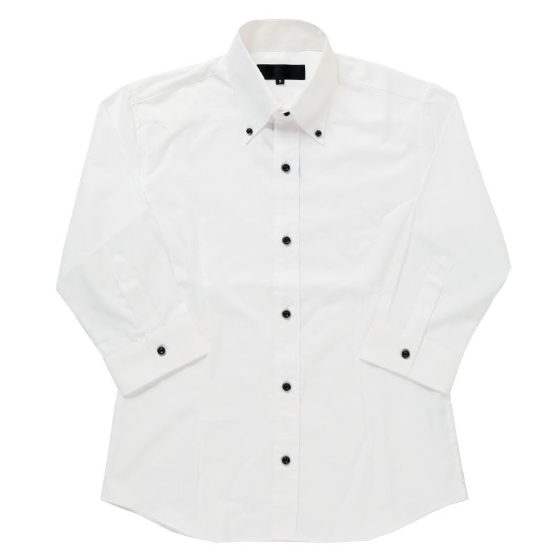 シャツ メンズ ドレスシャツ 日本製 国産 デュエボットーニ 7分袖 半袖 無地 シンプル 白シャツ...