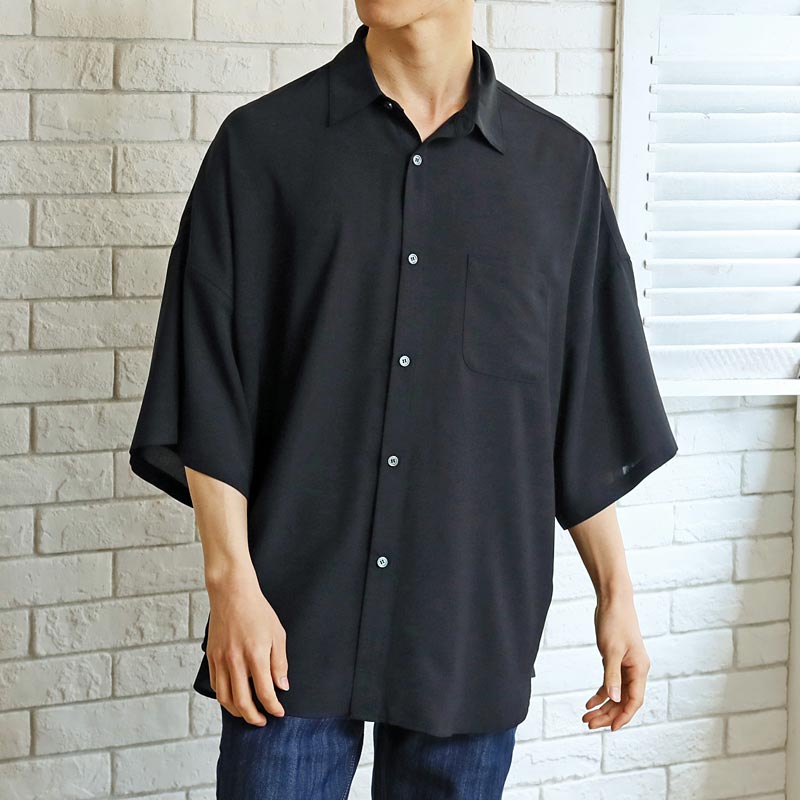 シャツ メンズ とろみシャツ ドレープ オーバーサイズ ドロップショルダー 無地　半袖シャツ｜tool-power｜05