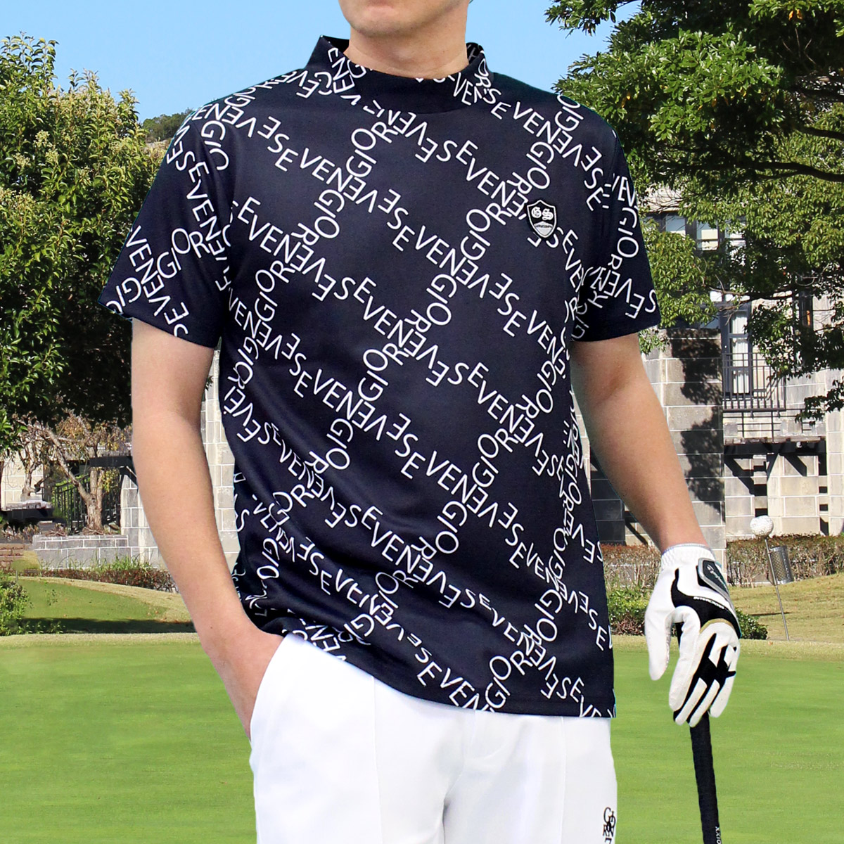 ゴルフウェア モックネックシャツ メンズ GIORNO SEVEN ジョルノセブン ハイネックTシャツ 半袖 トップス 総柄 ロゴ 吸湿速乾ドライ ポロシャツ 春夏 カモフラ | ブランド登録なし | 14