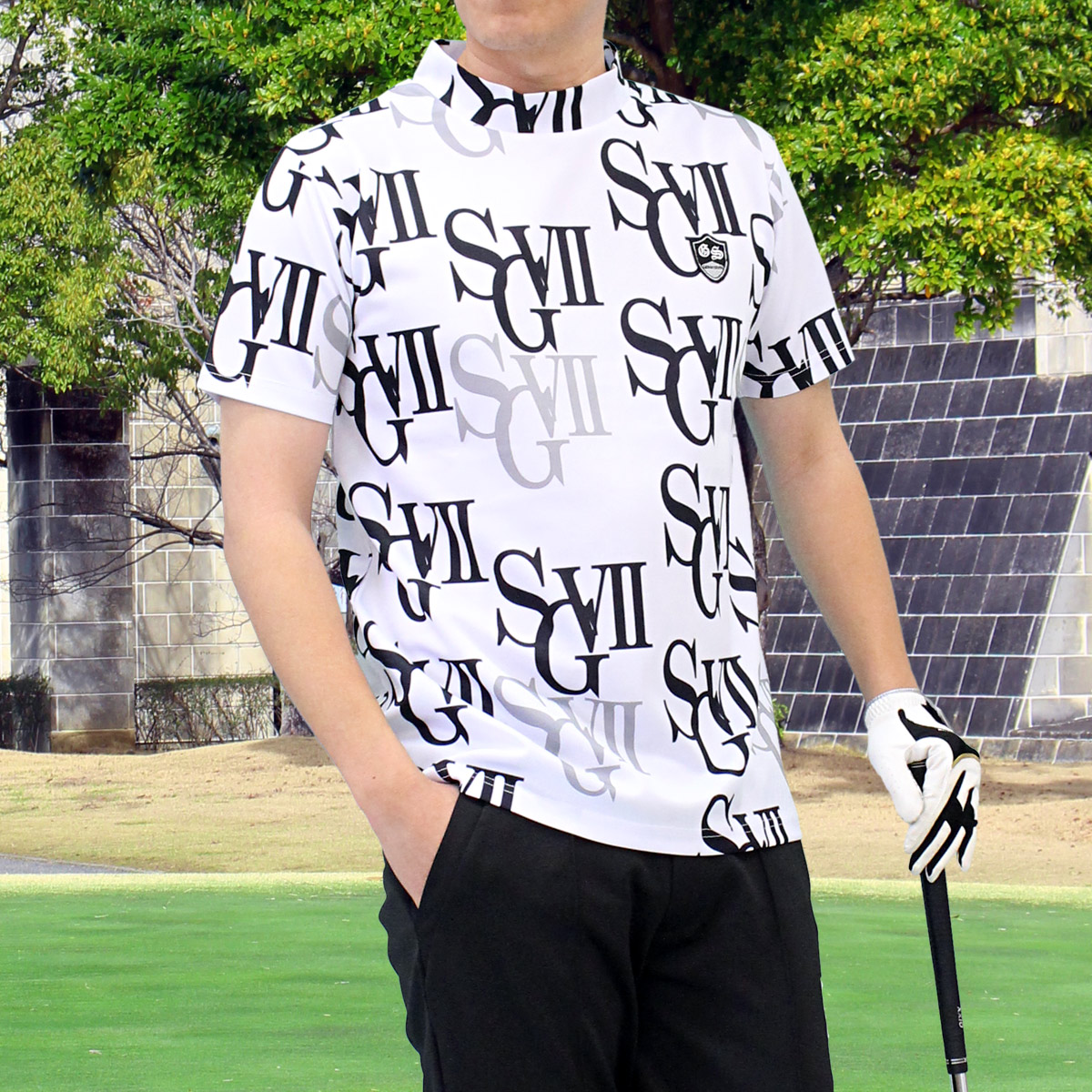 ゴルフウェア モックネックシャツ メンズ GIORNO SEVEN ジョルノセブン ハイネックTシャツ 半袖 トップス 総柄 ロゴ 吸湿速乾ドライ ポロシャツ 春夏 カモフラ | ブランド登録なし | 16
