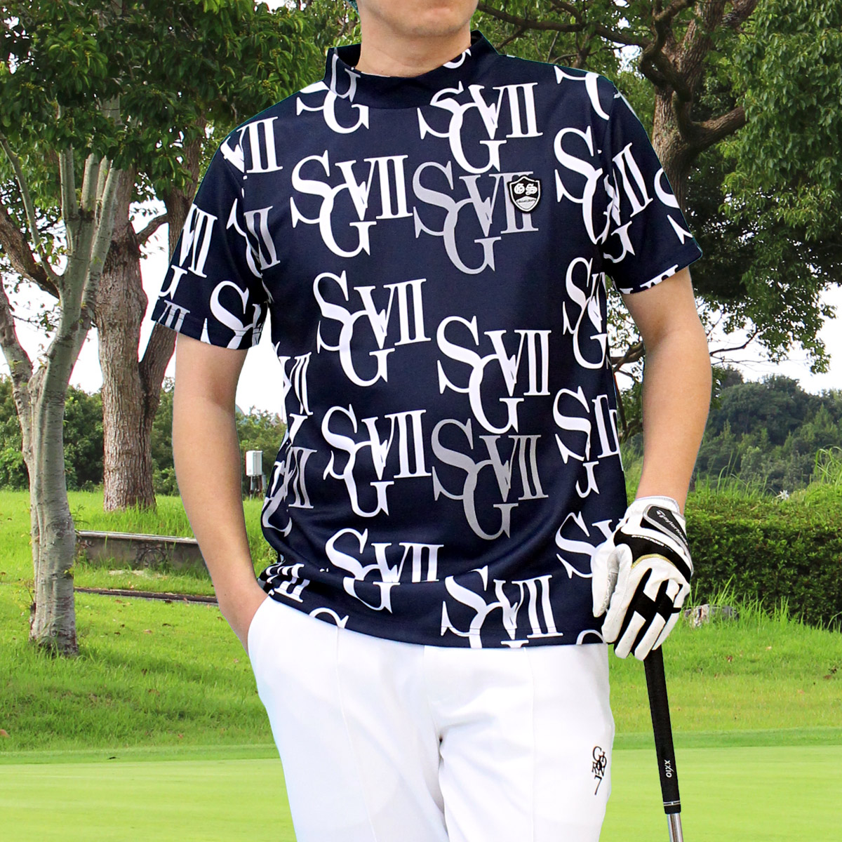 ゴルフウェア モックネックシャツ メンズ GIORNO SEVEN ジョルノセブン ハイネックTシャツ 半袖 トップス 総柄 ロゴ 吸湿速乾ドライ ポロシャツ 春夏 カモフラ | ブランド登録なし | 17