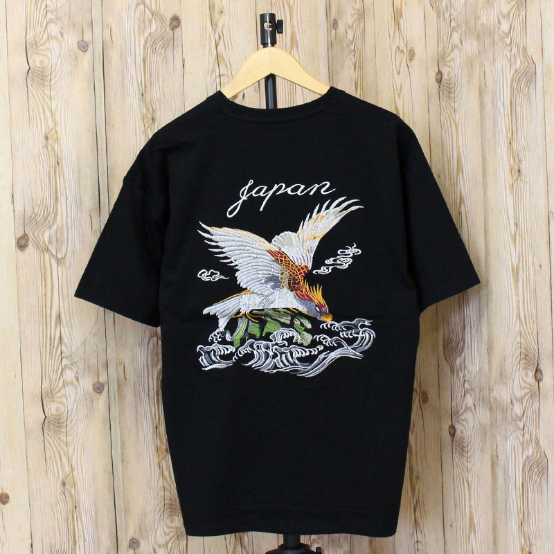 Tシャツ メンズ 半袖 刺繍入り スカジャンの柄Tシャツ クルーネック