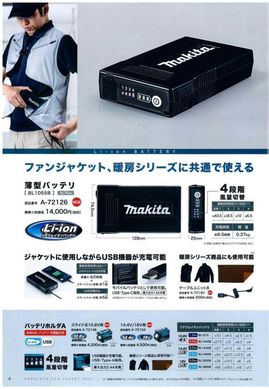 マキタ（makita） 【正規店】 ファンベスト・ジャケット用 薄型