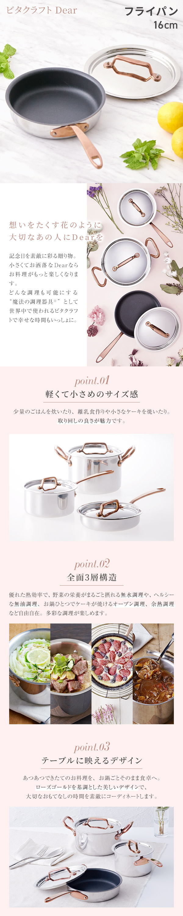 Vita Craft（ビタクラフト） Dear ディア フライパン16cm No.3955 全面