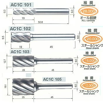 AC8C103 MRA超硬バー6mm軸 アルミカット 刃径Φ12.7mm×刃長11.0mm×全長