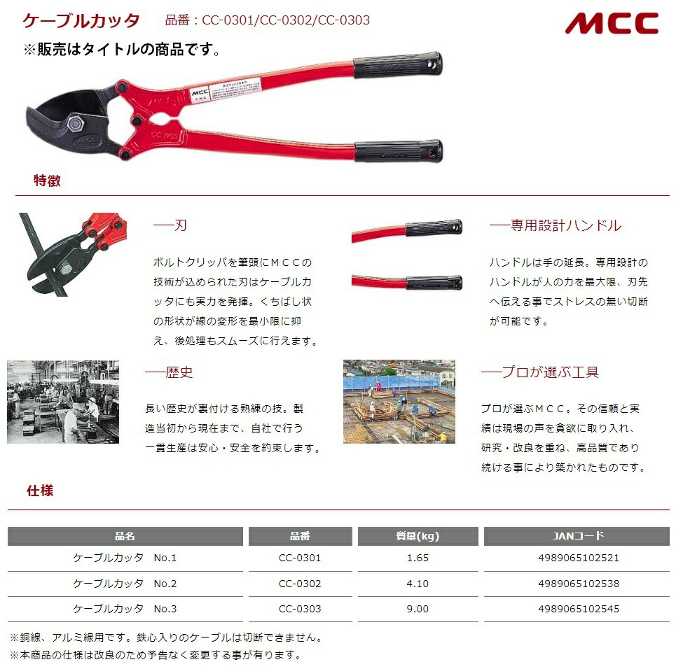 MCC ケーブルカッタ 替刃 No.3 CCE0303 質量3.00kg 適用モデルCC-0303