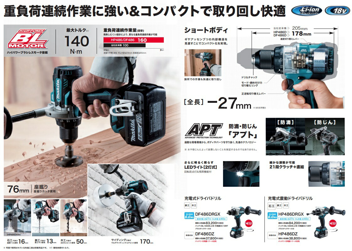 期間限定 makita マキタ 充電式振動ドライバドリル HP486DRGX asakusa