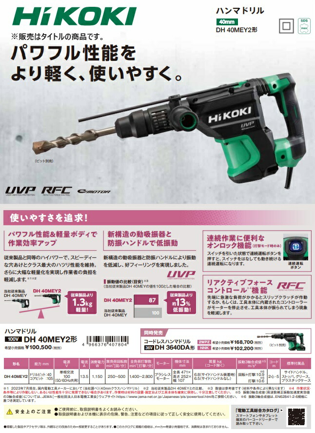 HiKOKI（ハイコーキ） ハンマドリル DH40MEY2 ドリルビット40mm 単相