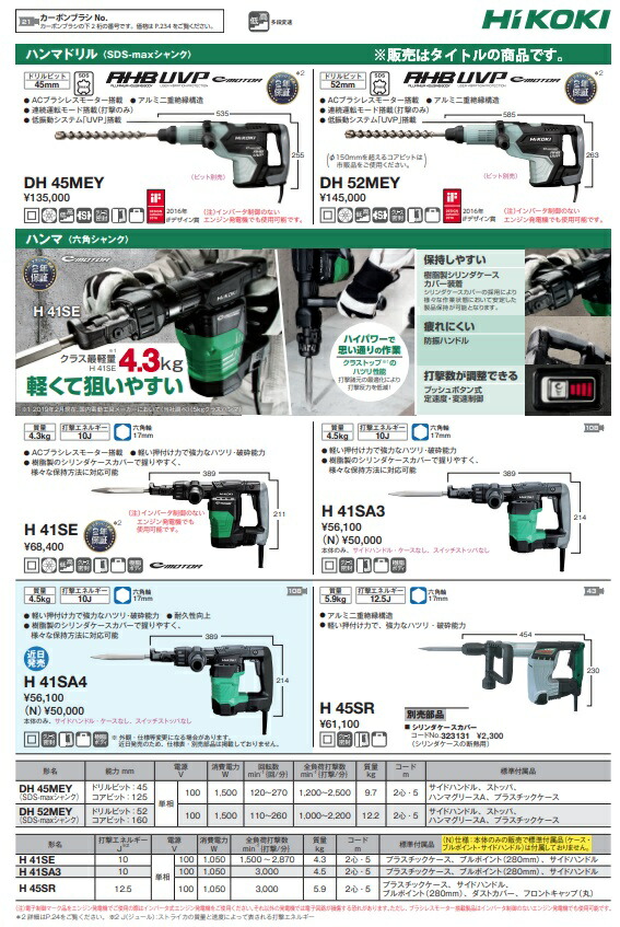 日立工機 DH52MEY ハンマドリル【市川行徳店】【店頭取引限定】【中古】管理番号：ITVHJQC3X53M HiKOKI（ハイコーキ） ハンマドリル DH52MEY サイズ585x263mm AC