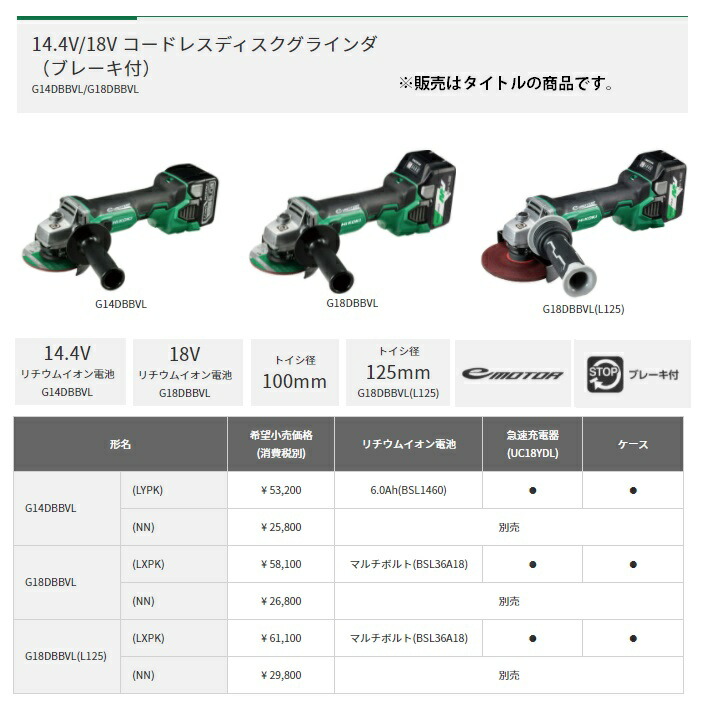 展示品 ハイコーキ G14DBVL HiKOKI ケース付 送料無料 LYPK 6.0Ahリチウムイオン電池 コードレスディスクグラインダ 14.4V  急速充電器