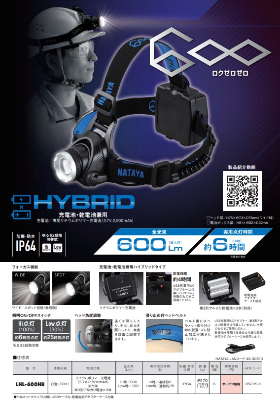 ハタヤ LEDヘッドライト600 ロクゼロゼロ LHL-600HB 白色LED