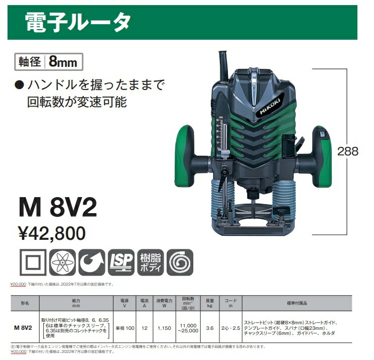 HiKOKI 電子ルータ M8V2 軸径8mm 工機ホールディングス 日立 