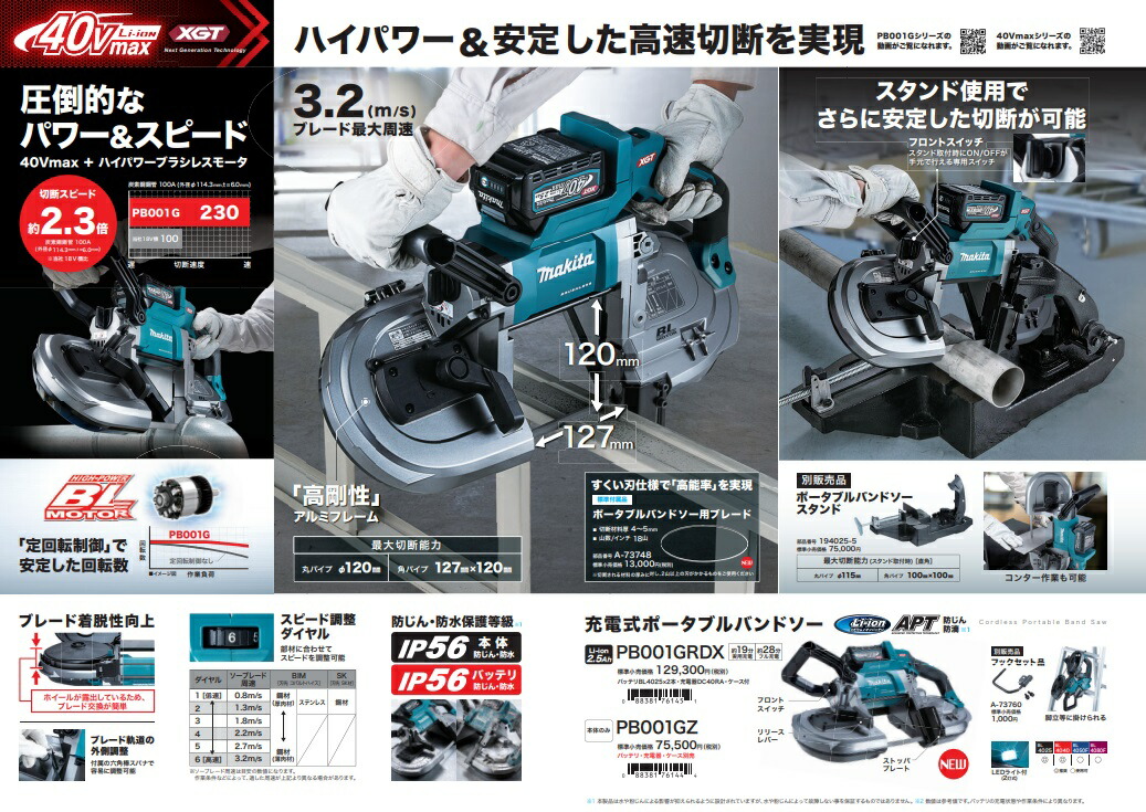 マキタ（makita） 充電式ポータブルバンドソー PB001GRDX バッテリ