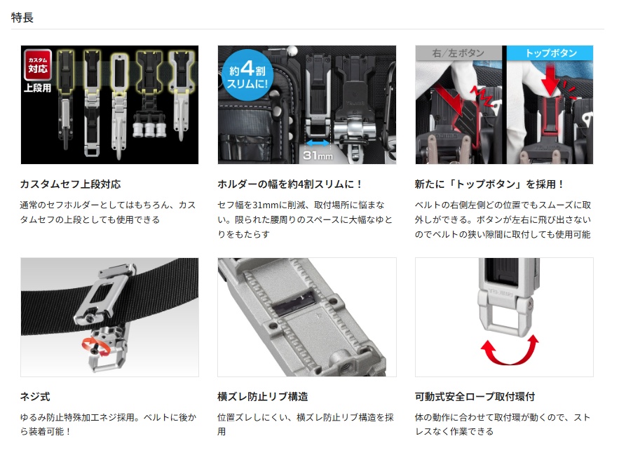 タジマ SF-MSHLD セフホルダー胴ベルト用 金属 スリム TJMデザイン