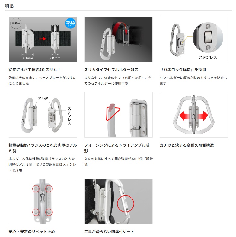 タジマ SFSKHA-CLF セフ工具ホルダーアルミ スリムカラビナ大
