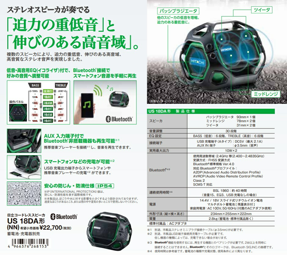 HiKOKI コードレススピーカ US18DA(XP) バッテリBSL36A18+充電器UC18YDL2付 14.4V/18V対応 日立 ハイコーキ  オリジナルセット品 : us18da-xporset : ツールキング - 通販 - Yahoo!ショッピング