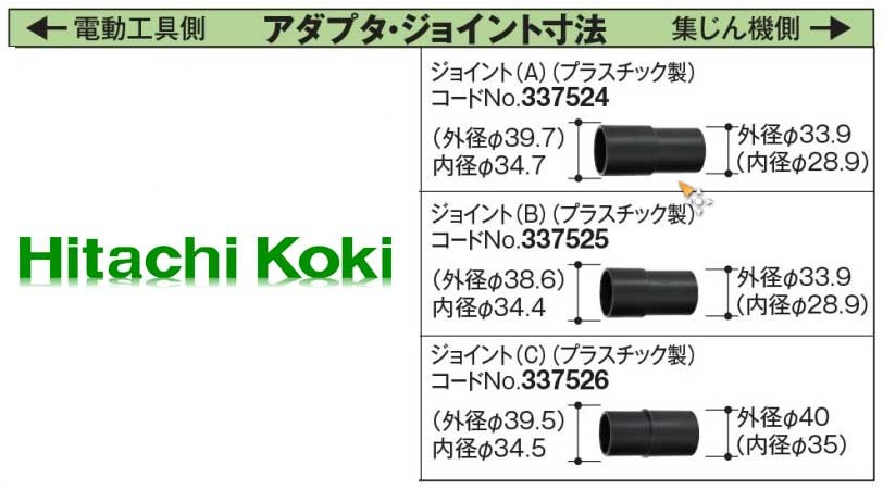 HiKOKI 集じん機用ジョイント(C) (電動工具接続用) 337526 : 337526 