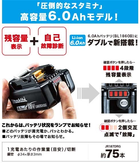 マキタ 18V 充電式レシプロソー JR187DRGX 6.0Ahバッテリ2個・充電器・ケース付 : jr187drgx : ツールズ匠 - 通販 -  Yahoo!ショッピング