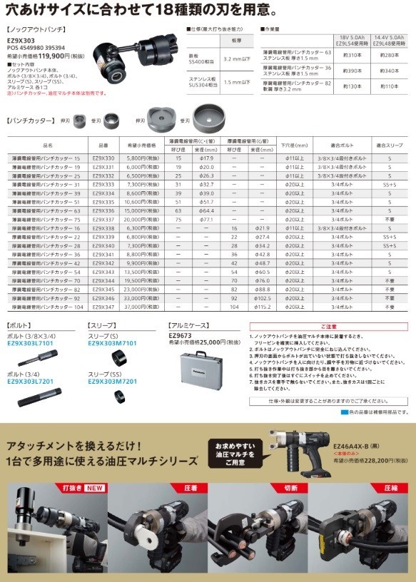Panasonic（パナソニック） ノックアウトパンチ EZ9X303 油圧マルチ  