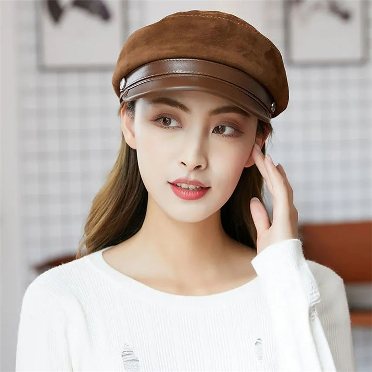 レザーキャスケット 帽子 キャップ 韓国 男女兼用 黒 小顔　レディース　メンズ
