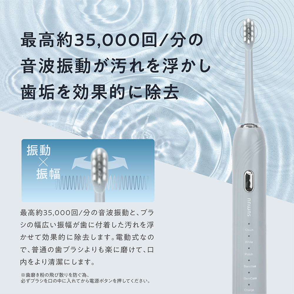 電波歯ブラシ USB充電式 防水IPX7 5種振動モード 先細ブラシ オート