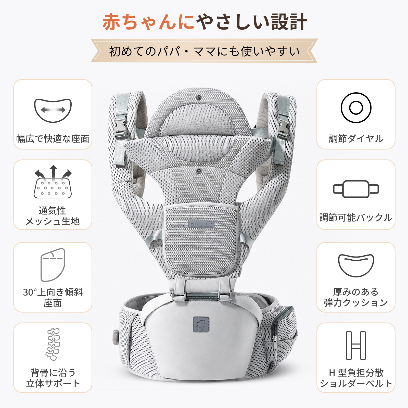 GUMODE 軽量 ヒップシート付き抱っこひも...の詳細画像2