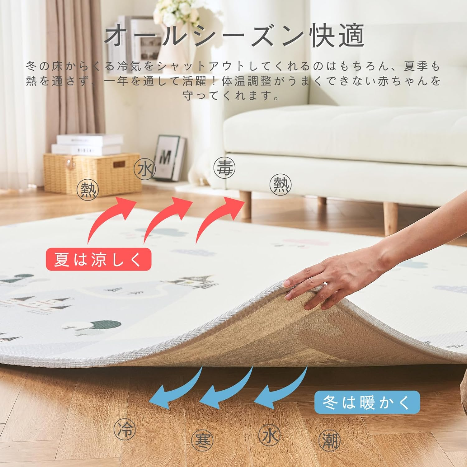 「7%OFFクーポン」プレイマット 大判 PVCロールマット 極厚2cm シームレス リバーシブル 防音・衝撃吸収 生活防水 やわらかクッションマット 床暖房対応 爆買 | GU MODE | 10
