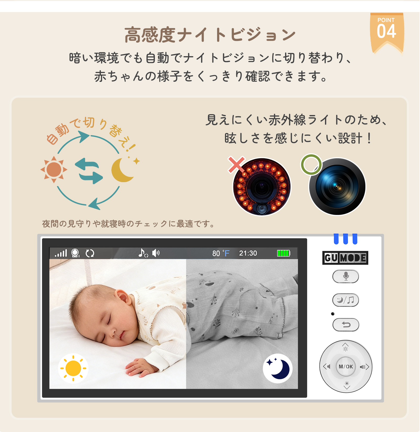 【1年保証】ベビーモニター ベビーカメラ 3.5インチIPS高画質 ナイトビジョン 温度警報 VOX機能 双方向通話 録画  GU MODE 爆買 |  | 10