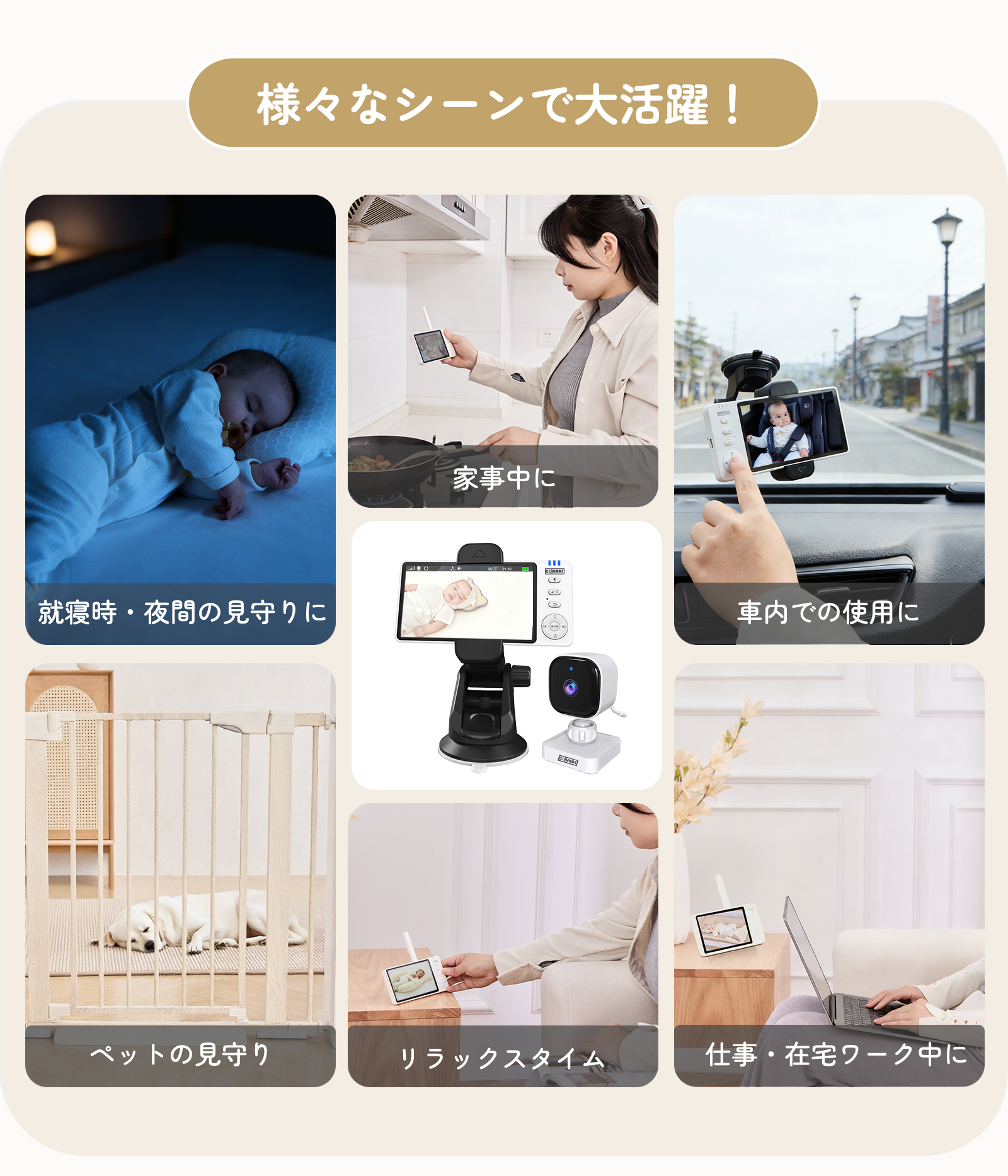 【1年保証】ベビーモニター ベビーカメラ 3.5インチIPS高画質 ナイトビジョン 温度警報 VOX機能 双方向通話 録画  GU MODE 爆買 |  | 05