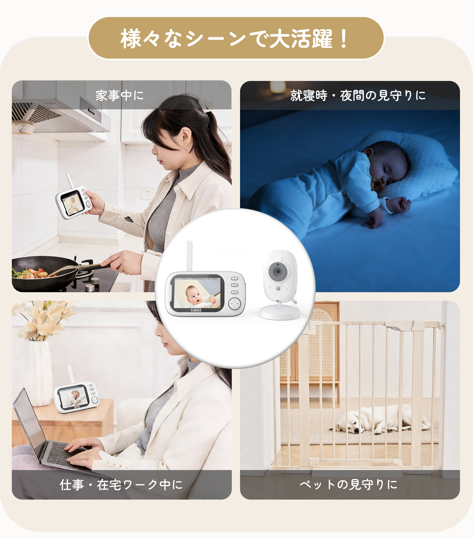 【1年保証】ベビーモニター ベビーカメラ 3.5インチIPS高画質 ナイトビジョン 温度警報 VOX機能 双方向通話 録画 microSD対応 bm02 GU MODE 爆買 |  | 06
