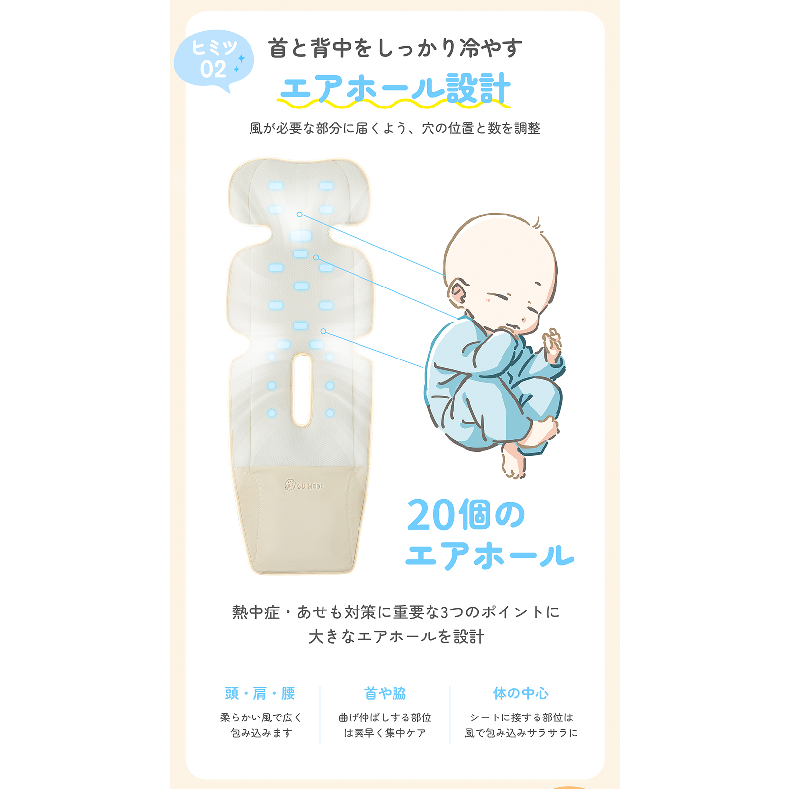 GU MODE ベビーカーファンシート ファン付き 冷感 扇風機 チャイルドシート 赤ちゃん 夏用 クールシート 保冷剤収納 暑さ対策 洗える 爆買の画像