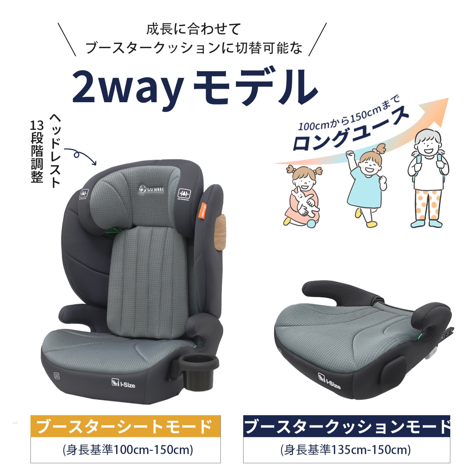 GU MODE ジュニアシート ISOFIX・シートベルト兼用 R129適合 3歳〜12歳 2way 背もたれ外してブースターに チャイルドシート 13段階ヘッドレスト 爆買 関連画像5