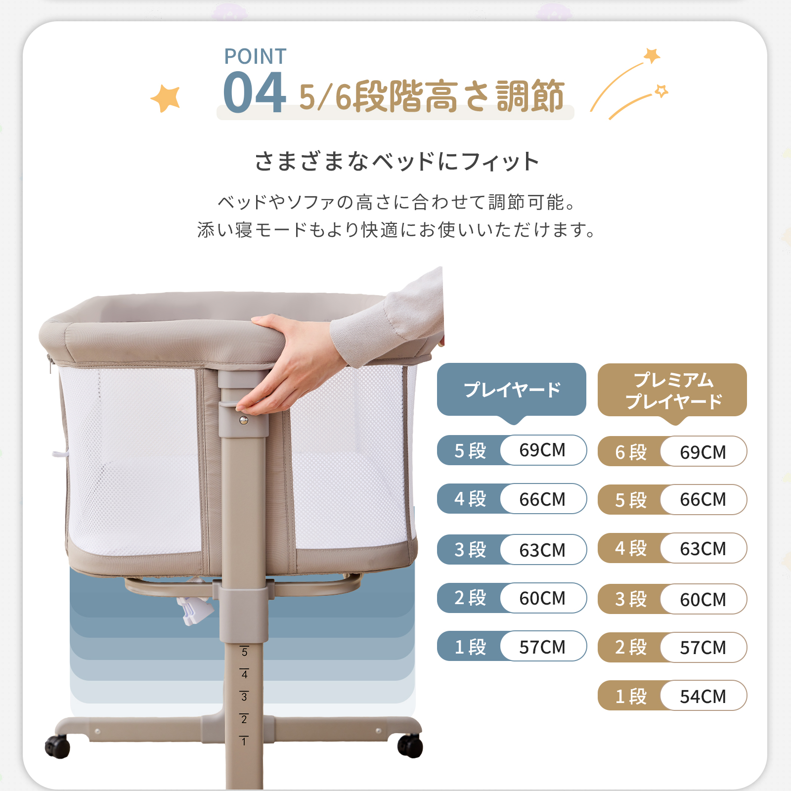 GU MODE プレイヤード 添い寝 吐き戻し対策 伸縮脚 高さ調節 蚊帳付き キャスター付き 多機能 移動式 洗濯可能 コンパクト ベビーサークル 新生児 | GU MODE | 10