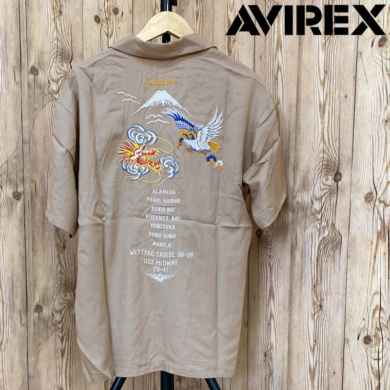 AVIREX EMB SH JAPAN 半袖シャツ 刺繍 オープンカラーシャツ メンズブランド アヴ...