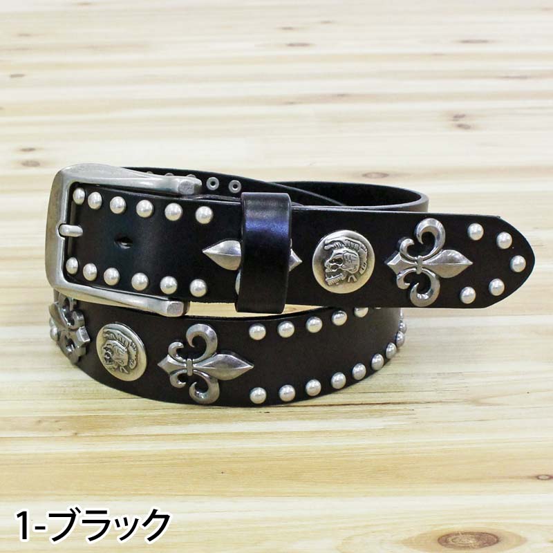 ベルト メンズ 本革 レザー ウエスタン スタッズベルト スカル
