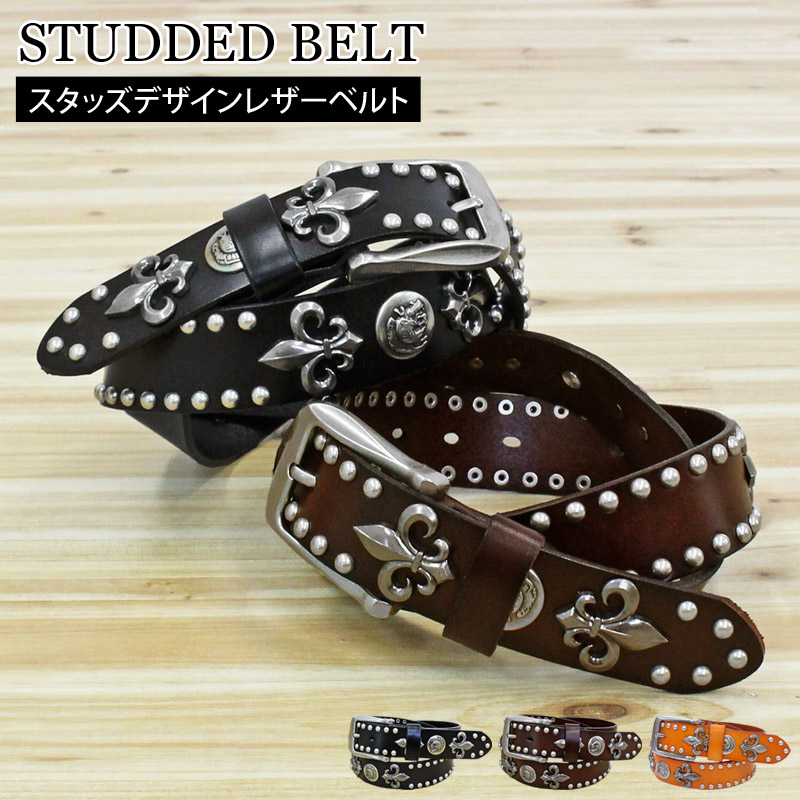 ベルト メンズ 本革 レザー ウエスタン スタッズベルト スカル