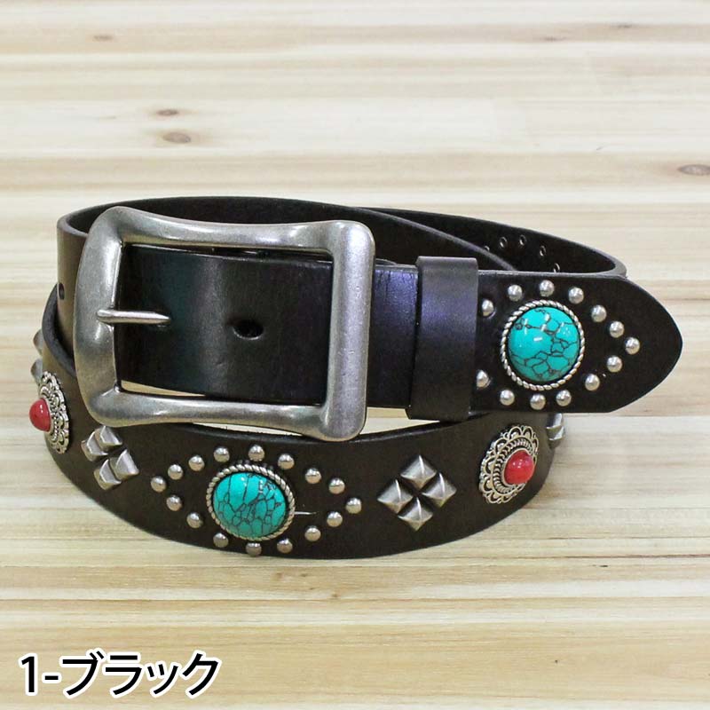ベルト メンズ 本革 レザー ウエスタン スタッズベルト コンチョ 牛革