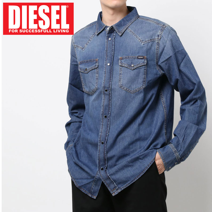 DIESEL ディーゼル 濃紺 デニムシャツ ワーク ウエスタンシャツ-