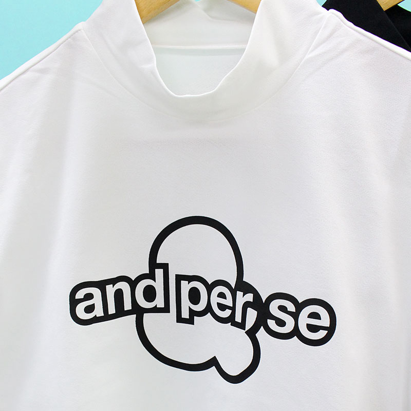 【レディースM⭐️美品】 アンパスィ ゴルフ　半袖モックネック　デカロゴ袖ワッペン レディースM⭐️美品】 アンパスィ ゴルフ 半袖モックネック デカロゴ